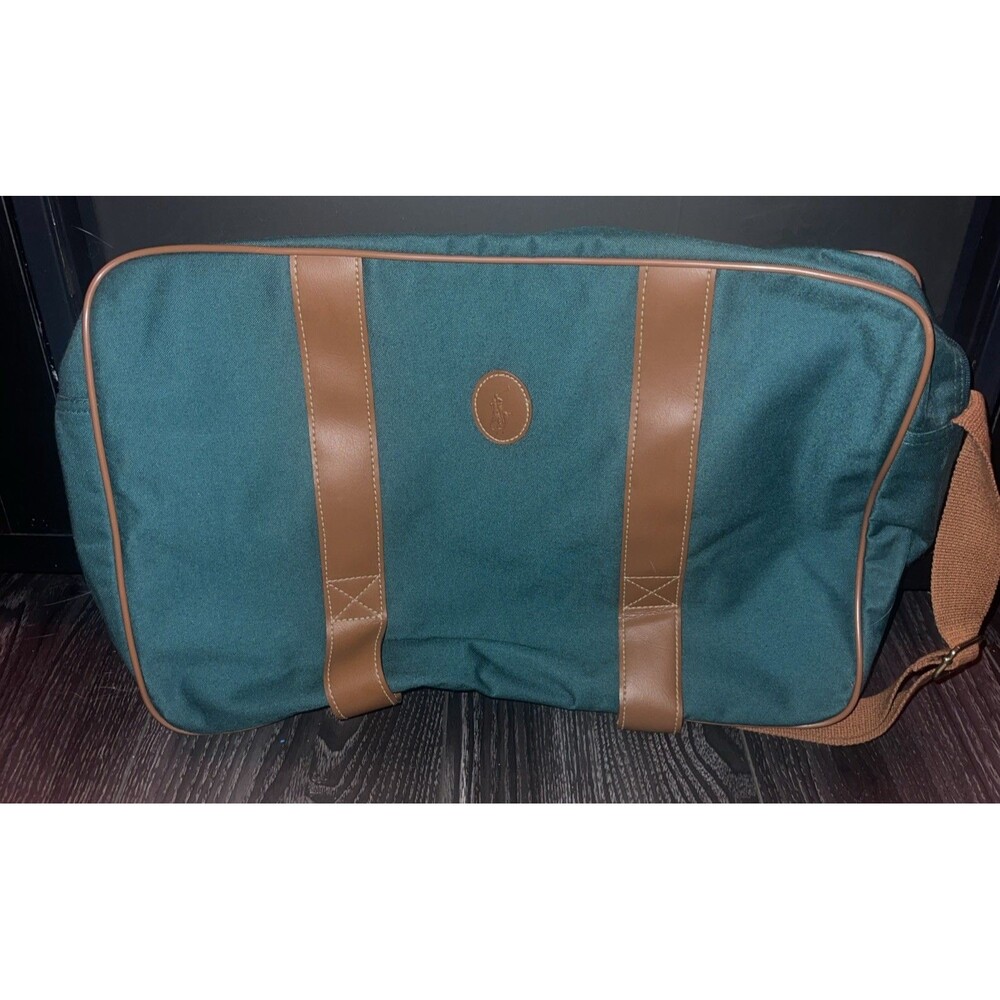 VTG Ralph Lauren Large Travel Shoulder Duffel Laptop Bag Classic Green & Brow